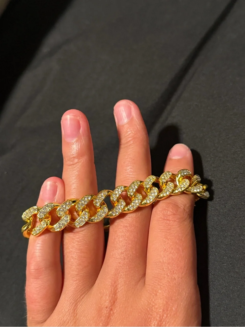 Gold-Tone Pavé Cuban Link Bracelet for Men